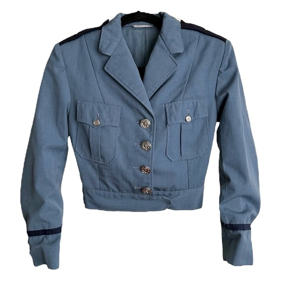 Vintage Somes Uniforms Cropped Military Jacket Blue Wool Blend Epaulet 70s/80s - Picture 1 of 15